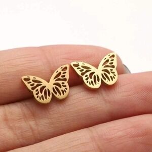 Butterfly Stud Earrings 18K Gold Plated 304 Stainless Steel Minimalist Dainty
